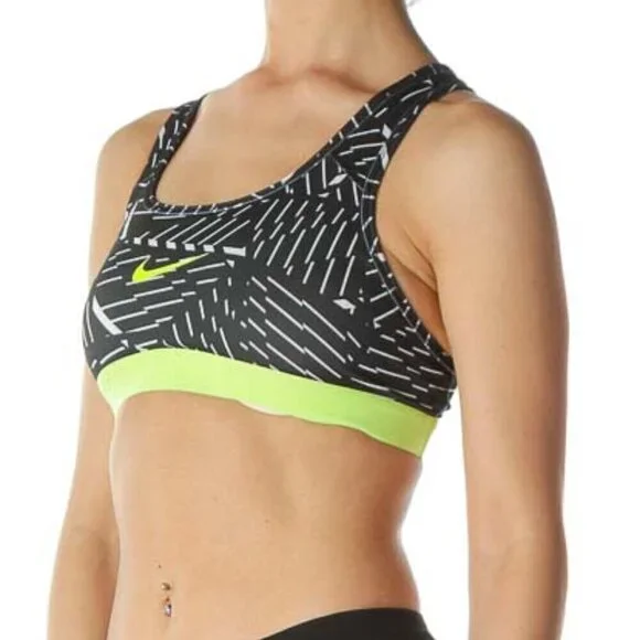 Nike Black White Fluorescent-Yellow Printed Sports Bra - Picture 2 of 3